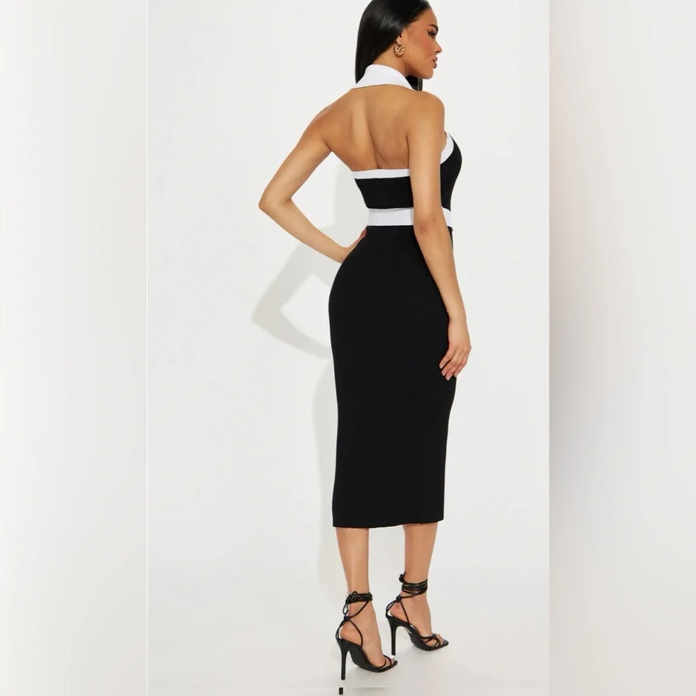 Fashion Nova Charlotte Sweater Black and White Buttoned Dress - Picture 7 of 10